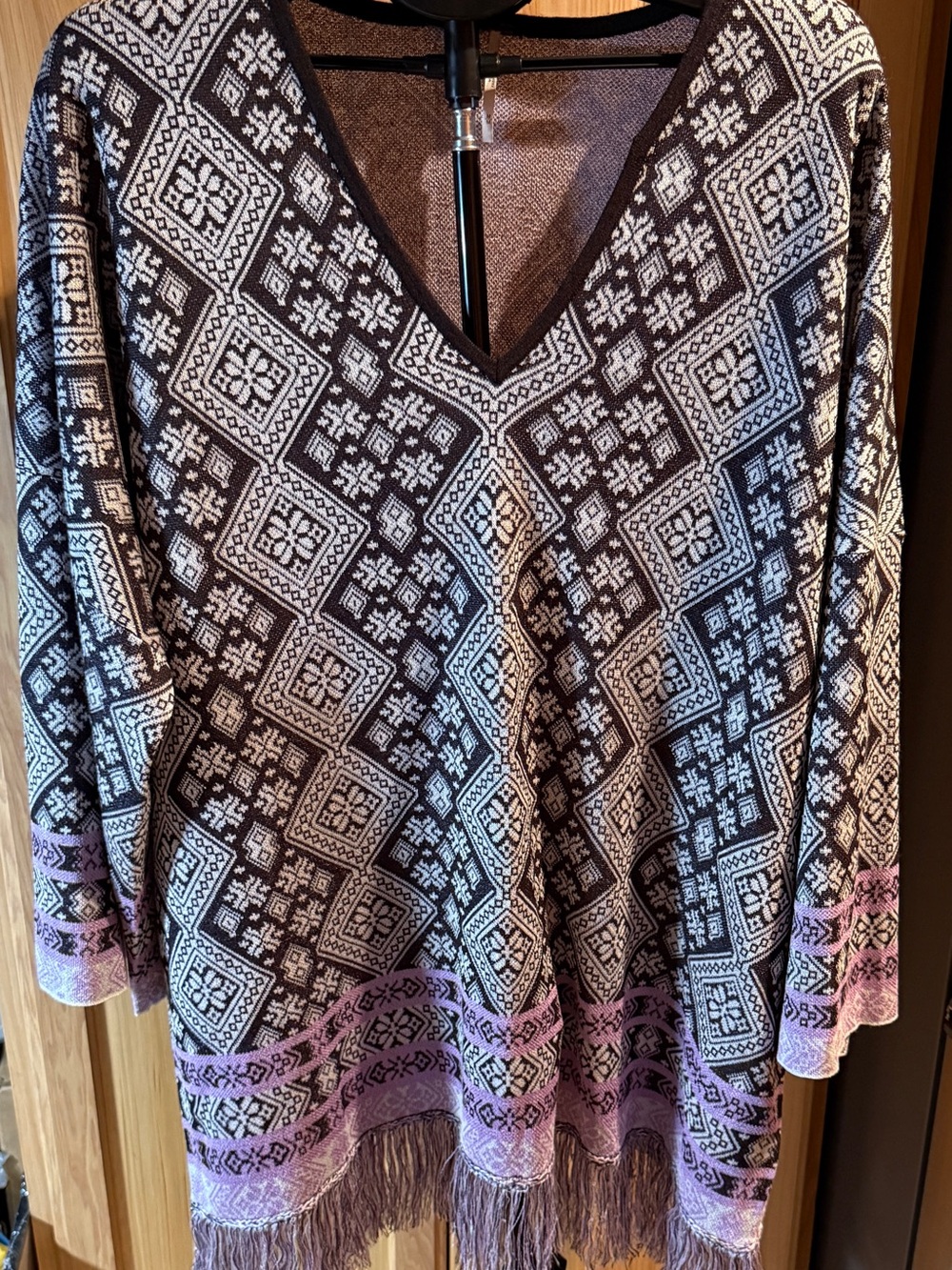 Free People It's A Cinch Geometric Fringe Poncho Tunic NWT